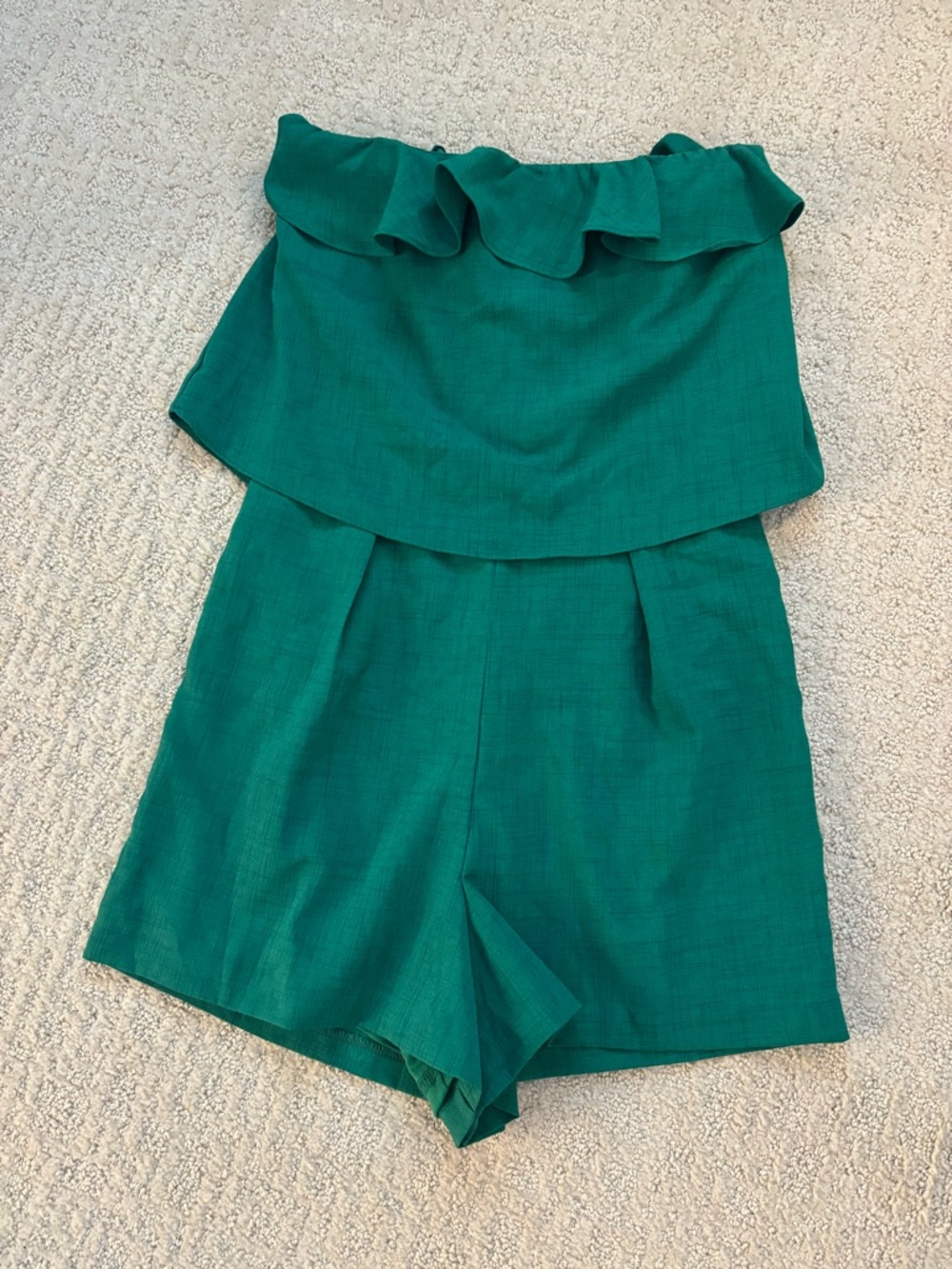 glam kelly Green Strapless Ruffle Romper